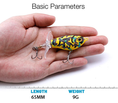 Bannière « Fishing Lure Configuration » présentant les caractéristiques du whopper popper coloris vert-noir tigré doré