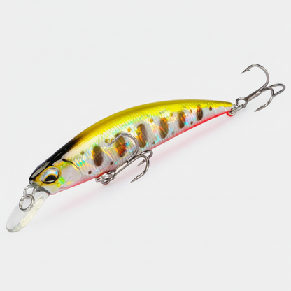 Poisson nageur coloris doré ligne rouge, packshot studio sur fond blanc.