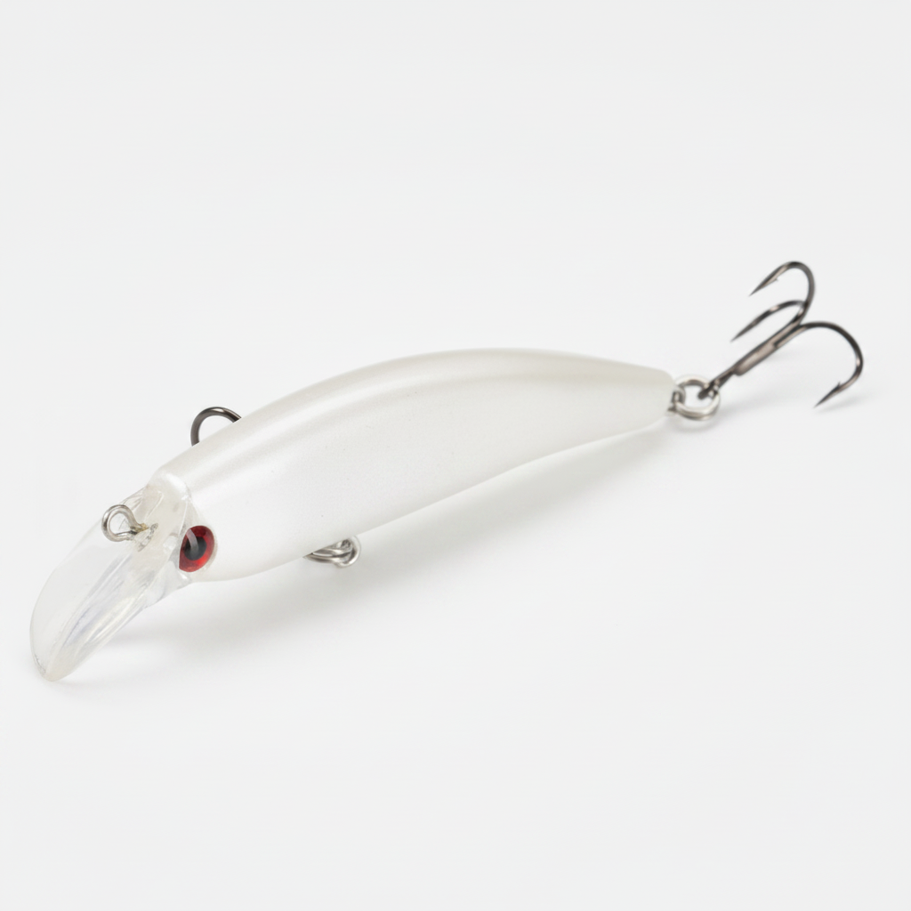 Mini poisson nageur coulant lent, coloris blanc nacré, vue studio