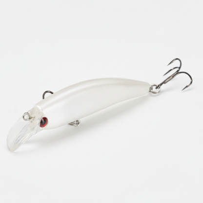 Mini poisson nageur coulant lent, coloris blanc nacré, vue studio