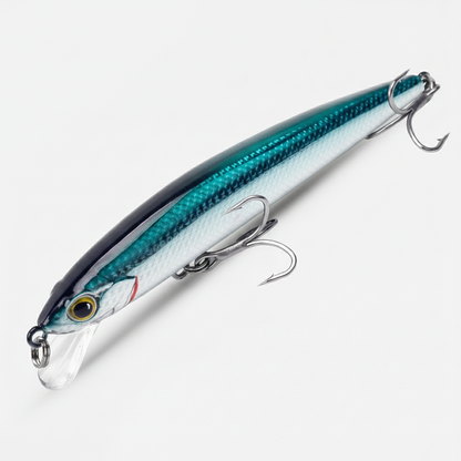 Poisson nageur suspendant, coloris bleu-vert métallisé, vue studio
