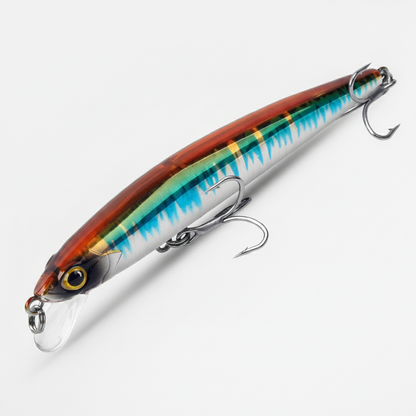 Poisson nageur suspendant, coloris orange à bandes turquoise, vue studio