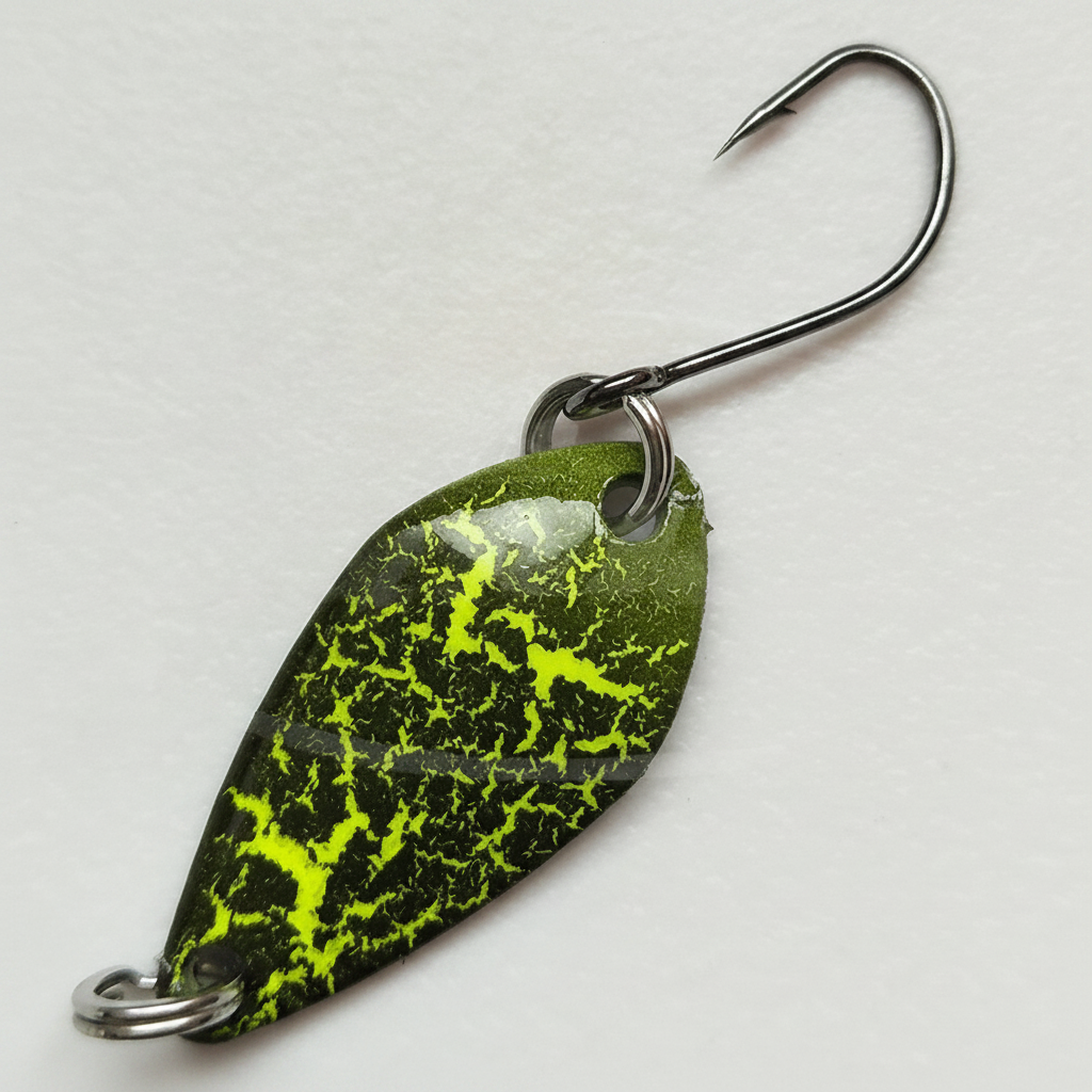 Cuillère ondulante coloris vert cracké, vue studio sur fond blanc