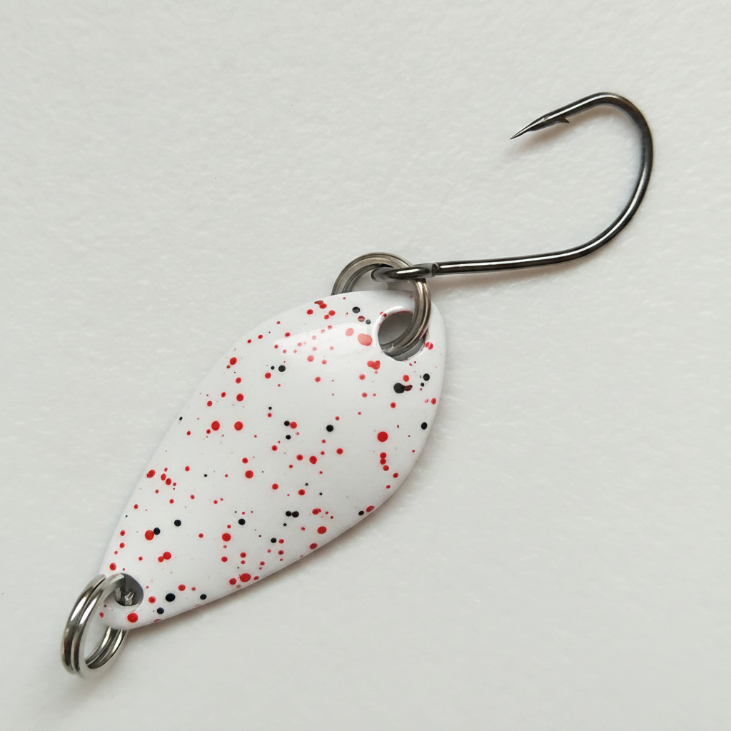 Cuillère ondulante coloris blanc tacheté, vue studio sur fond blanc