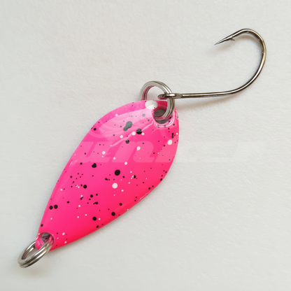 Cuillère ondulante coloris rose tacheté, vue studio sur fond blanc