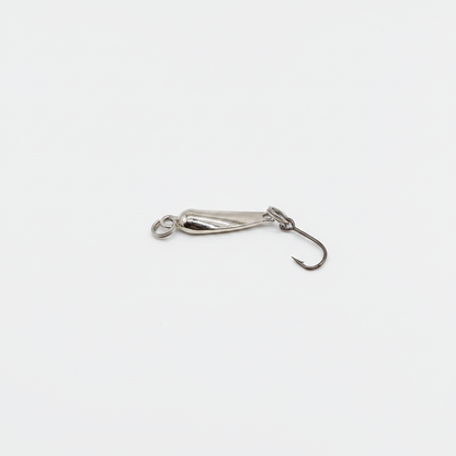 Micro cuillère DUODUOYU coloris argenté, vue studio sur fond blanc, hameçon simple