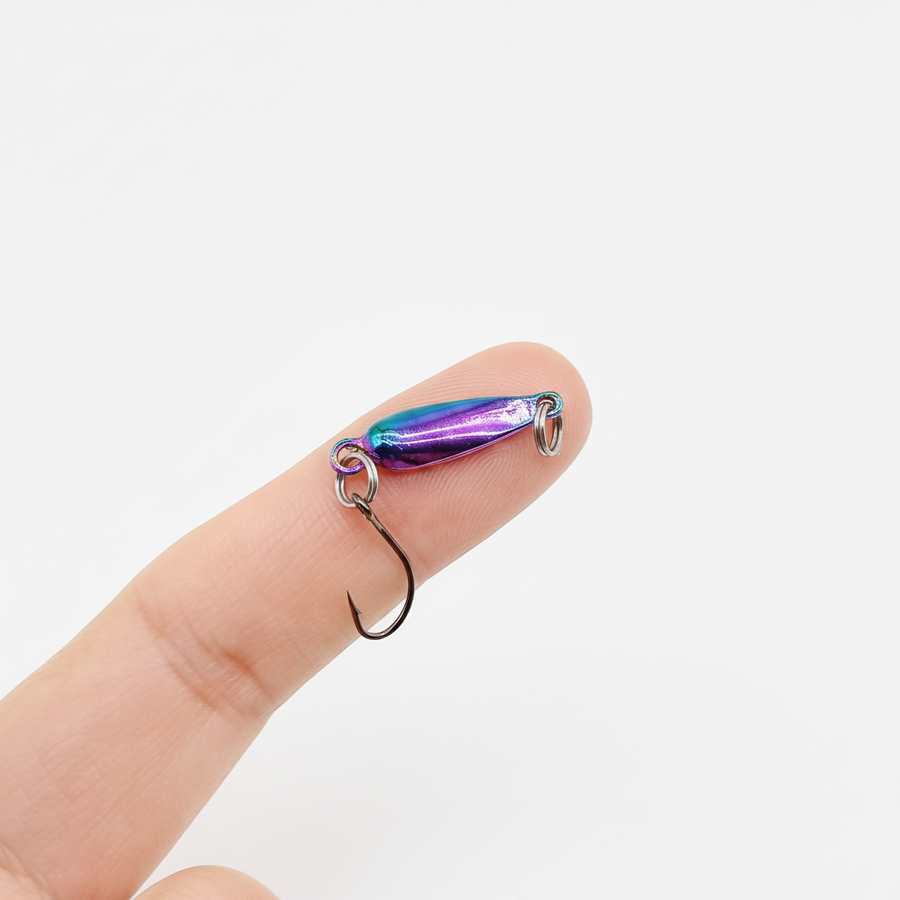 Micro cuillère DUODUOYU coloris irisé multicolore, vue studio sur fond blanc, hameçon simple