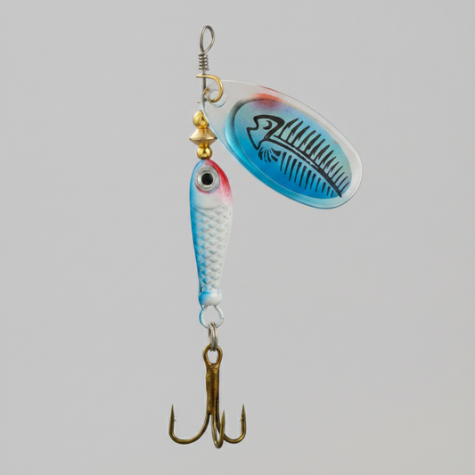 Cuillère LUSHAZER coloris argenté-bleu, vue studio sur fond blanc