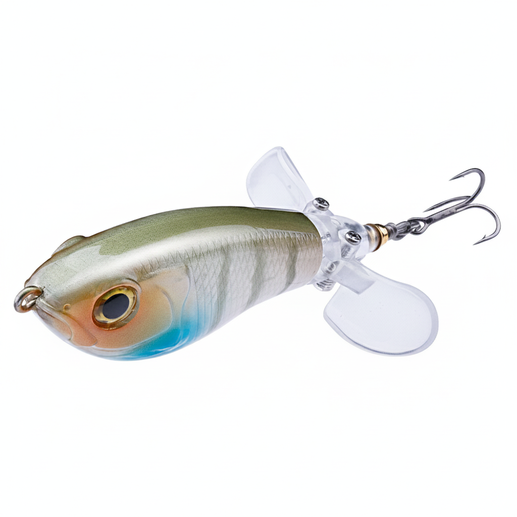 Whopper popper TREHOOK coloris olive-noir naturel, accent rose, taille 80mm/16g, vue studio sur fond blanc