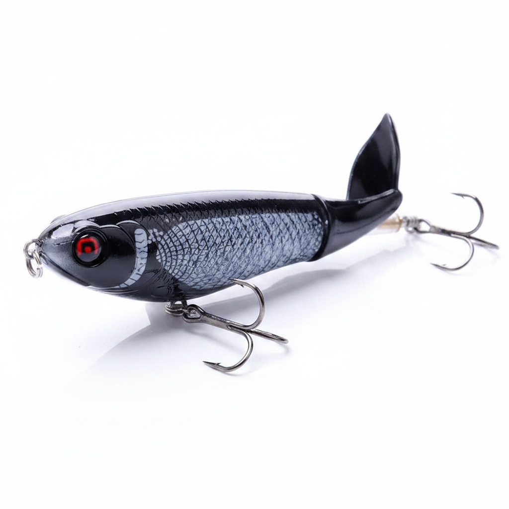 Whopper popper TREHOOK coloris noir, œil rouge, taille 100mm/17g, vue studio sur fond blanc