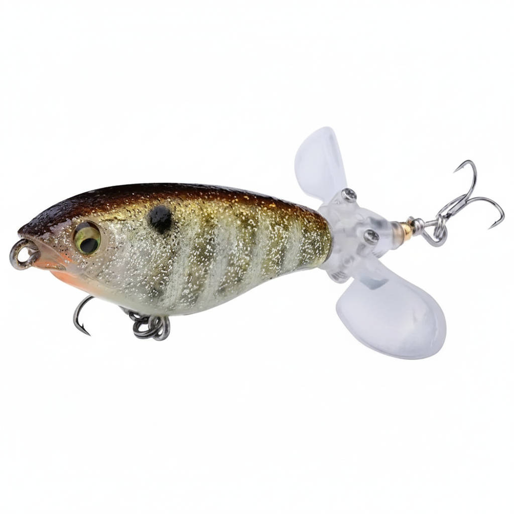 Whopper popper TREHOOK coloris doré tigré, taille 68mm/7g, vue studio sur fond blanc