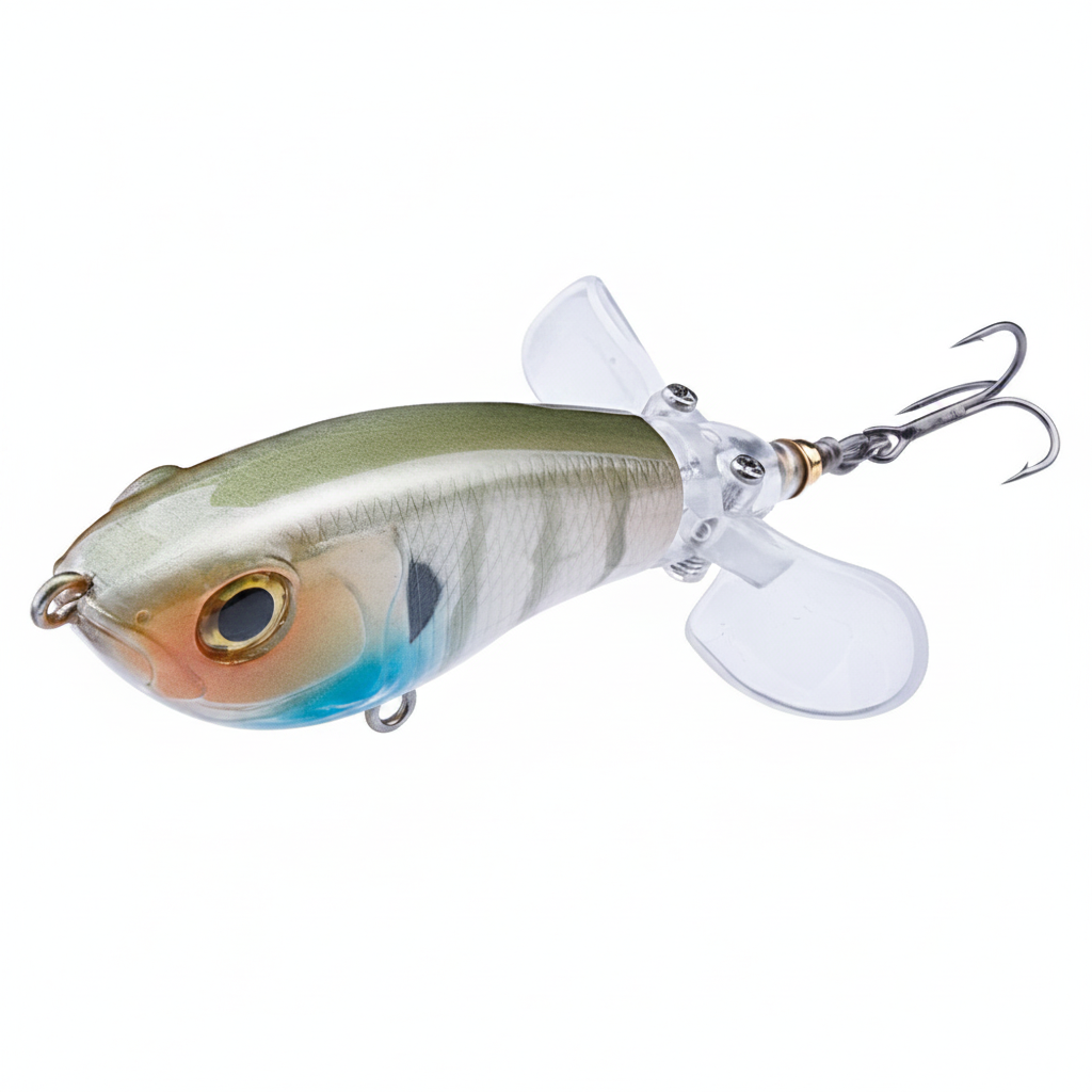 Whopper popper TREHOOK coloris olive-argenté naturel, taille 65mm/9g, vue studio sur fond blanc