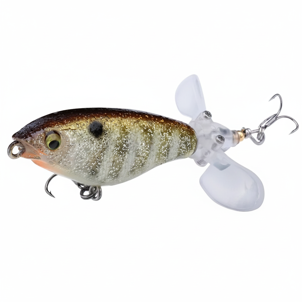 Whopper popper TREHOOK coloris doré tigré, taille 68mm/7g, vue studio sur fond blanc