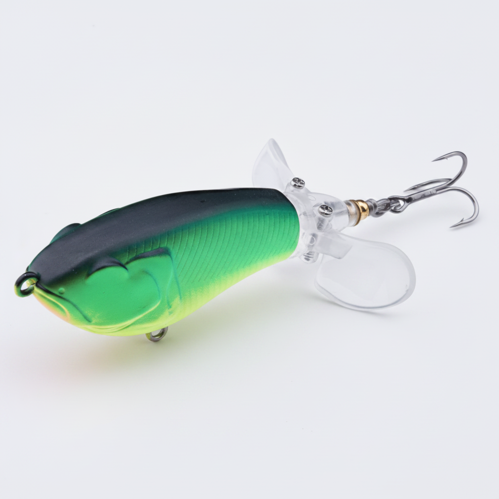 Whopper popper TREHOOK coloris vert-noir tigré doré, taille 65mm/9g, vue studio sur fond blanc