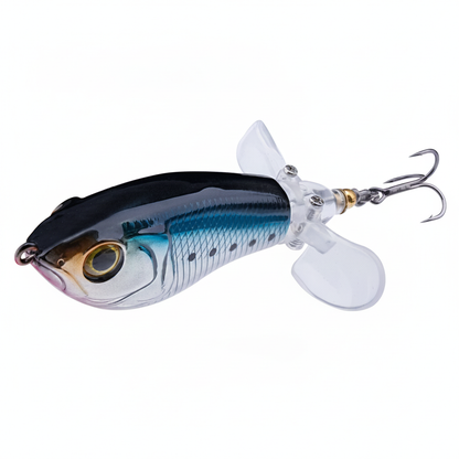 Whopper popper TREHOOK coloris olive camouflage, ventre bleu-orange, taille 80mm/16g, vue studio sur fond blanc