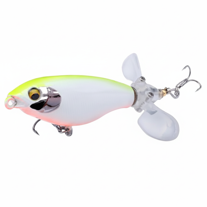 Whopper popper TREHOOK coloris noir-bleu holographique, taille 68mm/7g, vue studio sur fond blanc