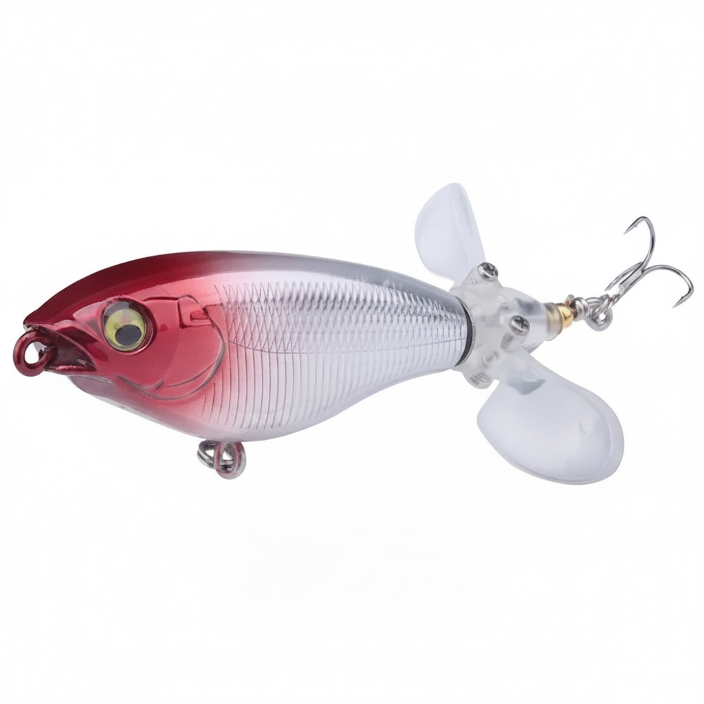 Whopper popper TREHOOK coloris chartreuse-blanc-rose, taille 68mm/7g, vue studio sur fond blanc