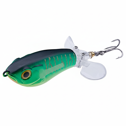 Whopper popper TREHOOK coloris noir-bleu chromé, accent rose, taille 80mm/16g, vue studio sur fond blanc
